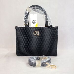 New CXL by CHRISTIAN LACROIX "Normandy" Black Ruching Satchel Purse $138